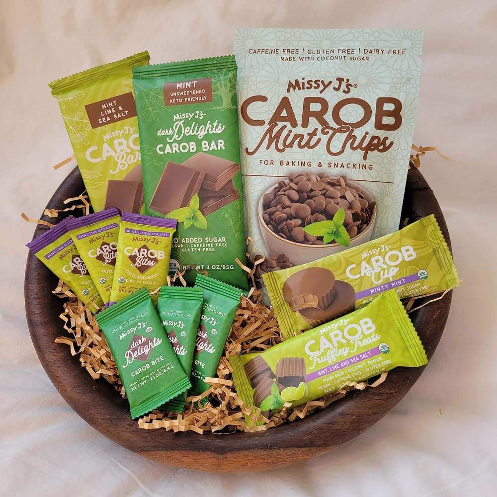 Missy J's Carob Mint Lovers Sampler Pack-11 products, Vegan Gluten Free, Substitute for Chocolate, Perfect for Snacks and Treats