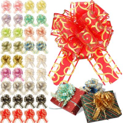 Poen 36 Pcs 6 Inch Christmas Pull Bows Gift Wrapping Glitter Swirl Pattern Pull Bows Large Gift Pull Bow with Ribbon for Christmas Wedding Baskets Valentine's Day Birthday Decoration(Multicolor)