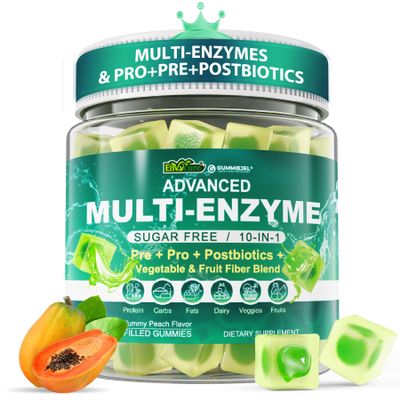 Digestive Enzymes Gummies for Women & Men, Multi-Enzymes with 90Billion CFU Probiotics and Prebiotics & Postbiotic, Vegetable & Fruit Fiber Blend, Super Enzymes for Digestive & Gut Health,Immune,60Cts