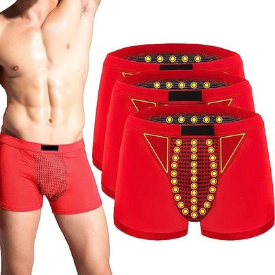 Mens Inner Pants Health Care Tourmaline Magnetic Therapy Enlargement Underwear Improving Male Power Boxer Briefs (Color : 3pcs-Red, Size : XX-Large)