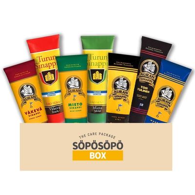 Finnish Mustard Mix Set Auran & Turun Mustard 275g (0.60lb) x 7 Tubes Many Flavors Finnish Mustard in a Spsp Box SOPOSOPO