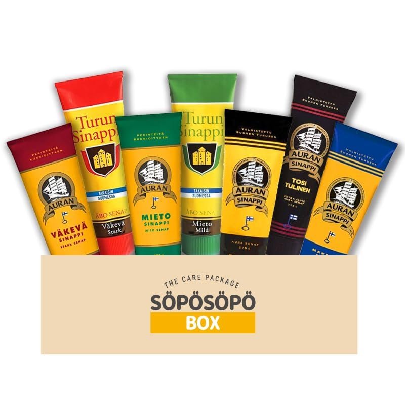 Finnish Mustard Mix Set Auran & Turun Mustard 275g (0.60lb) x 7 Tubes Many Flavors Finnish Mustard in a Spsp Box SOPOSOPO