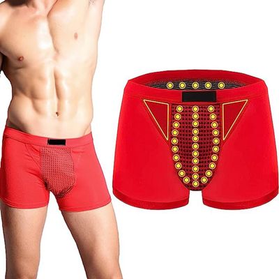 Mens Inner Pants Health Care Tourmaline Magnetic Therapy Enlargement Underwear Improving Male Power Boxer Briefs (Color : 1pcs-Red, Size : 3X-Large)
