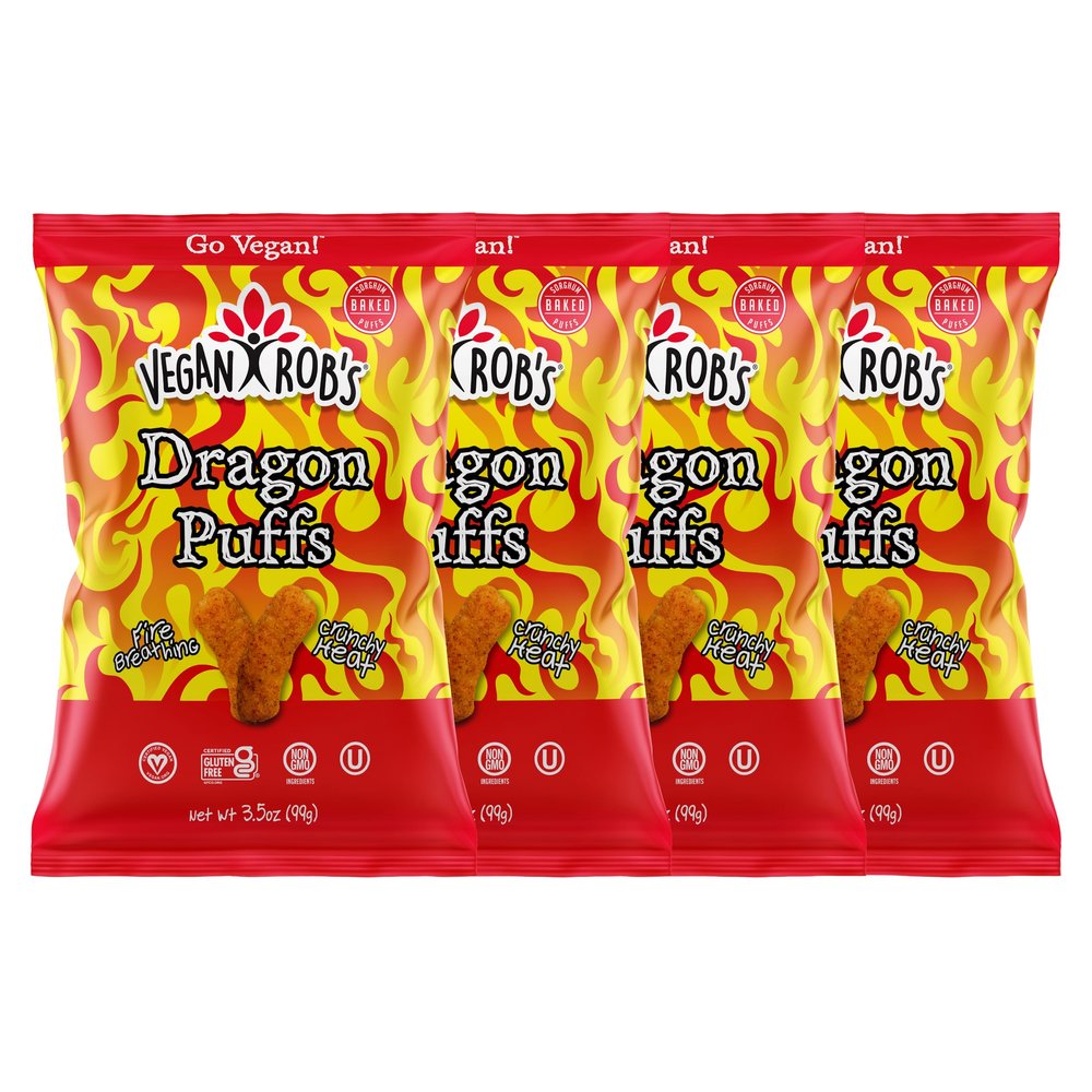 Vegan Rob's Dragon Puffs Baked Firey Bites with Clean & Sustainable Ingredients - Healthy Snacks for Kids & Adults - Plant Based & Gluten Free - 4 Count (3.5 Ounce)