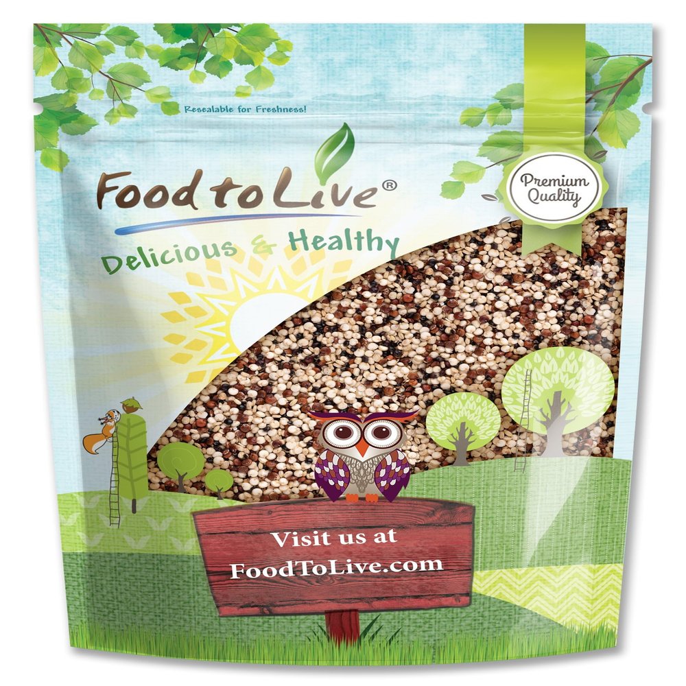 Food to Live Tri-Color Quinoa Grain, 1 Pound  Blend of White, Black, and Red Whole Seeds. Pre-Washed and Ready to Cook. A Nutrient-Rich Superfood in Bulk. Good Source of Fiber and Protein. Kosher