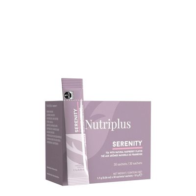 FARMASi Nutriplus Serenity Raspberry Herbal Tea Caffeine-Free Instant Fruity Tea Blend, Refreshing Hot or Iced Stick Tea, 30 Servings