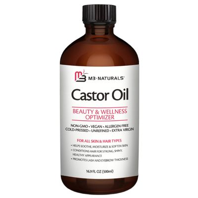 100% Pure Organic Castor Oil for Hair, Lash and Eyebrow Growth, Lymphatic Drainage, Stomach Discomfort and Skin Hydration | Hexane-Free, Cold Pressed and Unrefined in a 16.9 fl oz (500ml) Glass Bottle
