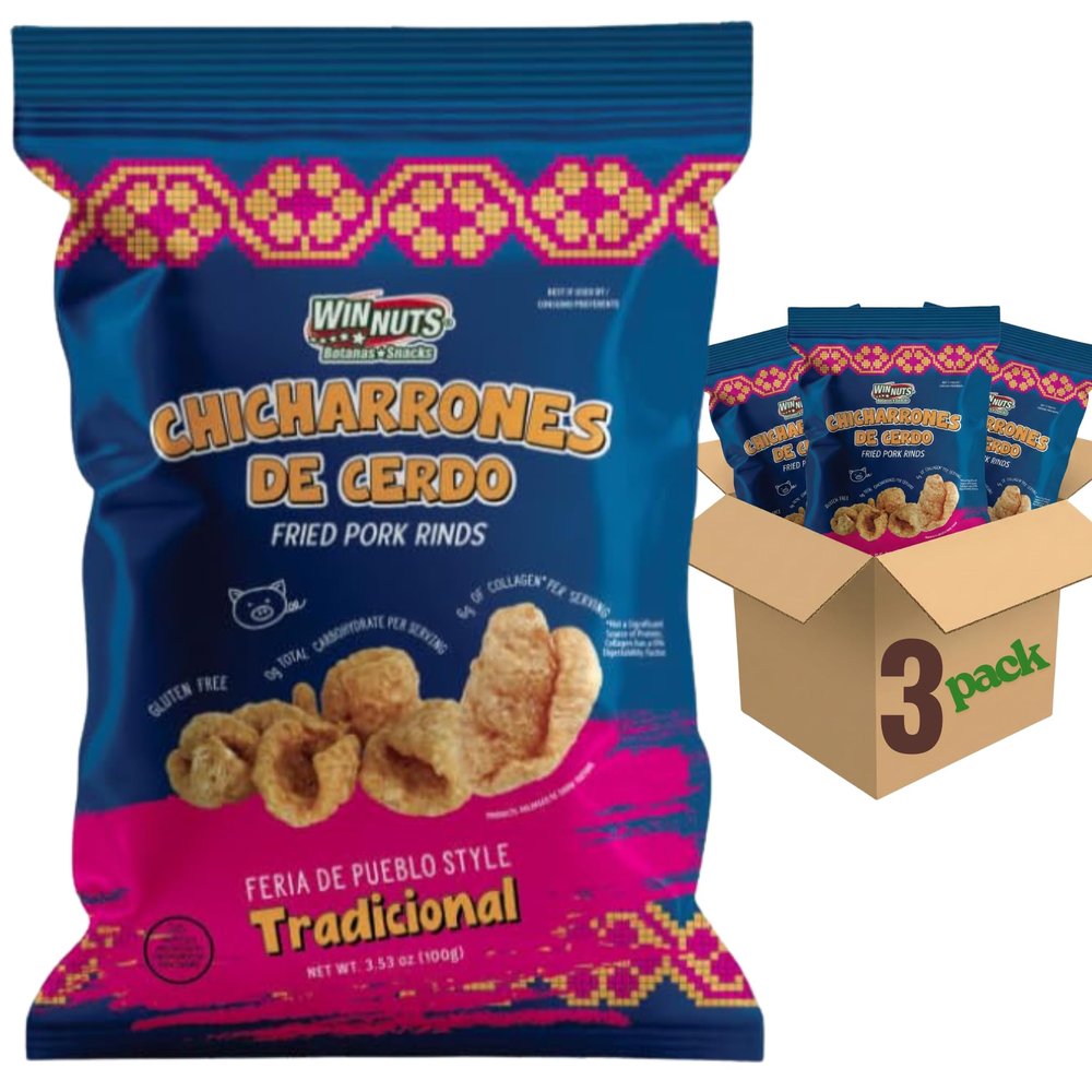 WINNUTS Traditional Pork Rinds (3 Pack, 3.5 oz Each) | 0g Carbs, Gluten Free Snack | Authentic Mexican Chicharrn de Cerdo Tradicional