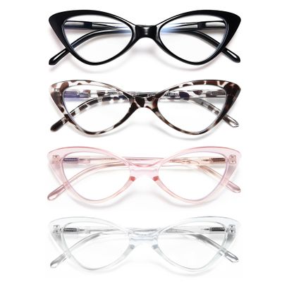 EYEURL 4-Pack Reading Glasses for Women, Fashion Cat Eye Blue Light Blocking Readers with Spring Hinges,3.50 Anti-Glare/UV Rays