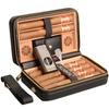 CIGAROL Travel Cigar Humidor Case with Shoulder Strap, Leather & Wood Box for 6 Cigars, with Cigar Lighter, Cutter and Humidifier, Portable for Business & Leisure(Black) view 1