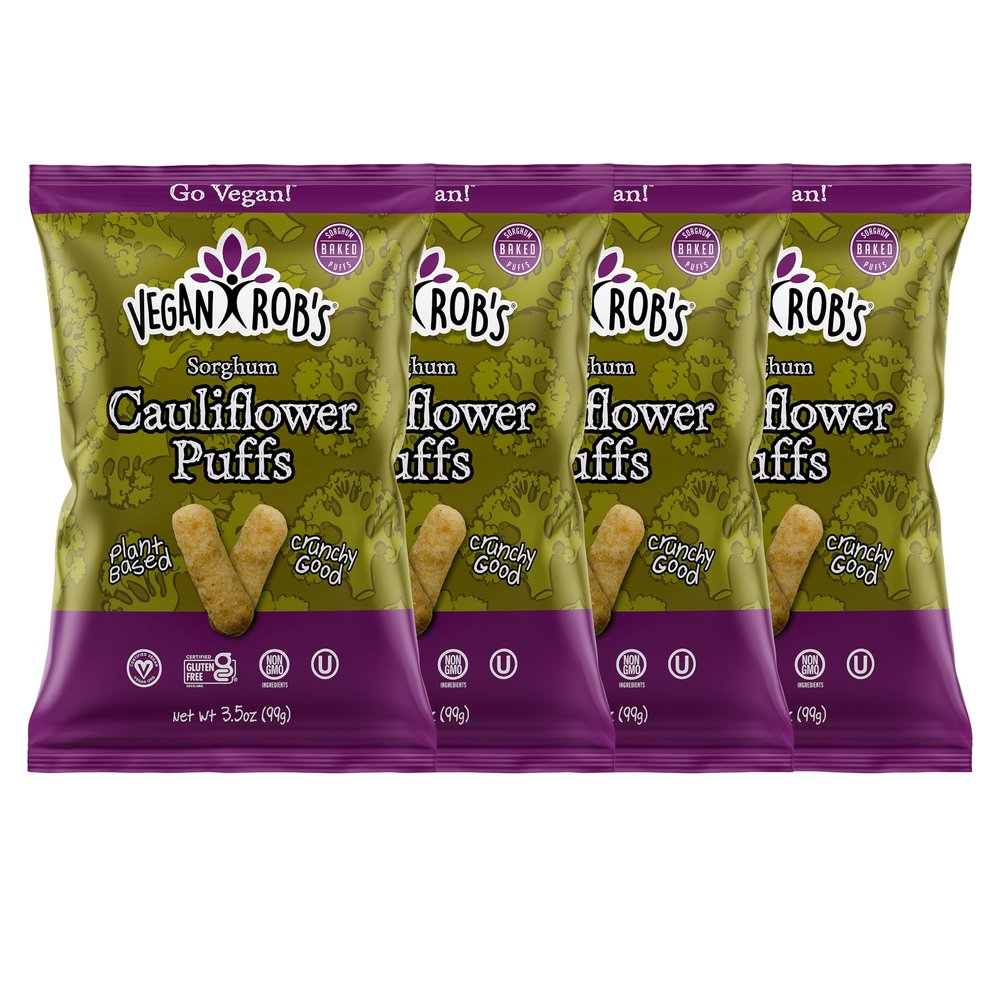 Vegan Rob's Cauliflower Puffs Clean & Sustainable with a Great Veggie Taste - Plant-Based & Gluten Free Healthy Snacks for Kids & Adults - 4 Count (3.5 Ounce)