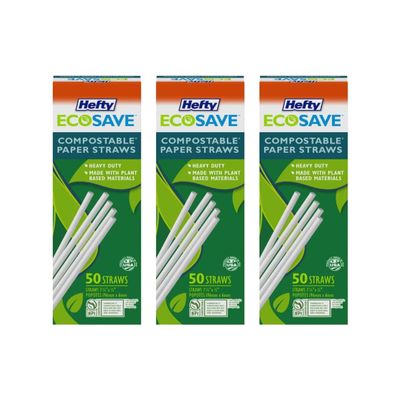 Hefty ECOSAVE 100% Compostable Paper Straws (50 Count (Pack of 3))