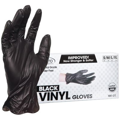 ForPro Disposable Vinyl Gloves, Black, Industrial Grade, Powder-Free, Latex-Free, Non-Sterile, Food Safe, 2.75 Mil. Palm, 3.9 Mil. Fingers, X-Large, 100-Count