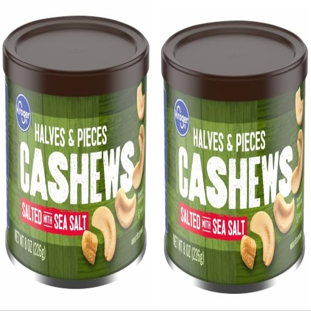 Pack Of 2 Salted with Sea Salt Halves & Pieces Cashew Nuts 8 oz.