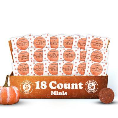 Love + Chew Mini Vegan Cookies, Gluten Free, 3g Plant Based Protein Per Cookie, Pumpkin Chocolate Chip Flavor, Healthy Snacks for Adults and Kids, Individually Wrapped Cookies, Pumpkin Chip, 18 Pack