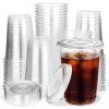 BALDCC 10 Oz 50 Set Clear Plastic Cups with Flat Lids, Disposable Cups with Lids, Plastic Coffee Cups for Cold Drinks, Iced Coffee, Milkshakes, Smoothies view 1