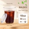 BALDCC 10 Oz 50 Set Clear Plastic Cups with Flat Lids, Disposable Cups with Lids, Plastic Coffee Cups for Cold Drinks, Iced Coffee, Milkshakes, Smoothies view 2