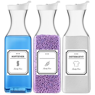 Laundry Detergent Dispenser,54oz Fabric Softener Dispenser,Plastic Liquid Laundry Detergent Container,Laundry Detergent Organizer for Laundry Room Organization with 4 Labels,3 Pack,White