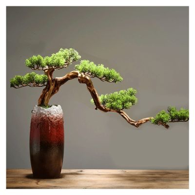 Artificial Trees Artificial Bonsai Welcoming Pine Tree,15 Inches Simulation Potted Plant Decorative Bonsai, Office, Shop Decorative Giftswith Cleaning Brush Simulated Pine (Color : 1)