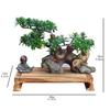 Artificial Trees Artificial Podocarpus Bonsai Ceramic Monk Realistic Green Leaves Chinese Creative Bonsai Decorative Ornaments for Living Room and Office Simulated Pine view 2