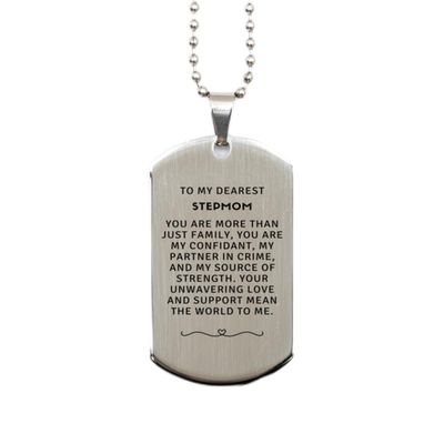 Best Idea Gifts for Stepmom Silver Dog Tag, Stepmom, you are more than just family., Surprise Gift for Stepmom on Christmas Birthday. Gift for Him Her