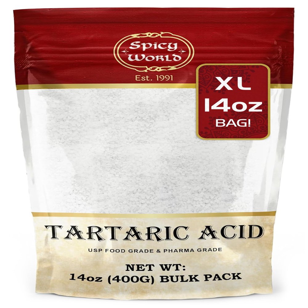 Spicy World Tartaric Acid Pure 14oz Large Bag - Top Grade, USP Certified, Food Grade, Vegan - Perfect for Wine Making, Mead