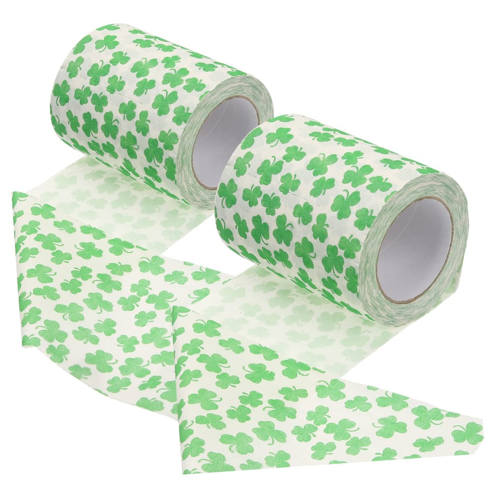 Shamrock Toilet Paper Roll 2- Clover Pattern Bath Tissue Multipurpose Paper for Home and Hotel Use 3.93X2.95 Inches