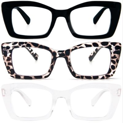REAVEE 3 Pack Oversized Square Reading Glasses Oprah Style for Women, Blue Light Blocking Large Frame Computer Designer Fashion Readers with Spring Hinge (Black/Transparent Tortoise/Clear,2.75)