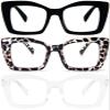 REAVEE 3 Pack Oversized Square Reading Glasses Oprah Style for Women, Blue Light Blocking Large Frame Computer Designer Fashion Readers with Spring Hinge (Black/Transparent Tortoise/Clear,2.75) view 1