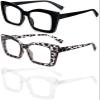REAVEE 3 Pack Oversized Square Reading Glasses Oprah Style for Women, Blue Light Blocking Large Frame Computer Designer Fashion Readers with Spring Hinge (Black/Transparent Tortoise/Clear,2.75) view 2