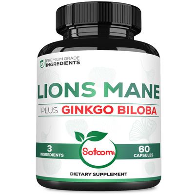 Satoomi Lions Mane with Ginkgo Biloba Supplement - 60 Capsules - Extra Strength for Restful Mind, Brain Health, Immune System & Focus - Gluten-Free, Non-GMO