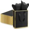 Yeaqee 24 Pack Metallic Paper Gift Bags with Handle and Tissue 9x7x3.1 Gold Foil Welcome Thank You Favor Bags Return Gifts for Wedding St. Patrick's 5 Senses Bridesmaid Birthday(Black and Gold) view 1