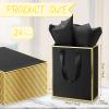 Yeaqee 24 Pack Metallic Paper Gift Bags with Handle and Tissue 9x7x3.1 Gold Foil Welcome Thank You Favor Bags Return Gifts for Wedding St. Patrick's 5 Senses Bridesmaid Birthday(Black and Gold) view 2