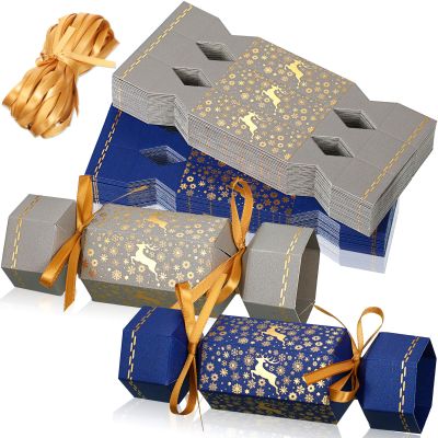 Tenceur 100 Christmas Cracker Kit No Snap Xmas Party Table Favors Snowflake Reindeer DIY Christmas Party Cracker Candy Boxes Christmas Party Favor for Holiday Decoration, Blue and Silver