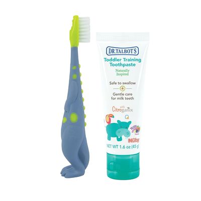 Dr. Talbot's Toddler Training Toothbrush and Natural Kids Toothpaste with Citroganix - 1.6 oz - Fluoride-Free Toothpaste and Toddler Toothbrush - 6+ Months - Dinosaur