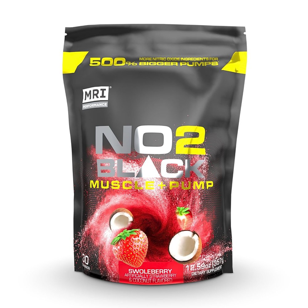 MRI NO2 Black Nitric Oxide Supplement for Pump, Muscle Growth, Vascularity & Energy - Powerful Stim-Free Pre-Workout with Citrulline (30 Servings) (Swoleberry)