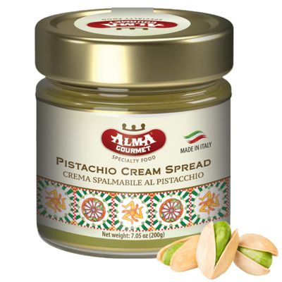 Alma Gourmet Sicilian Pistachio Cream Spread - Pistachio Spreadable Cream Imported from Italy - Ideal to Spread on Bread, Biscuits, Waffles, Pancakes, Croissant, Cookies, Muffins and Crepes - Perfect to Garnish Ice Cream, Frapp, Cakes and Cheesecake