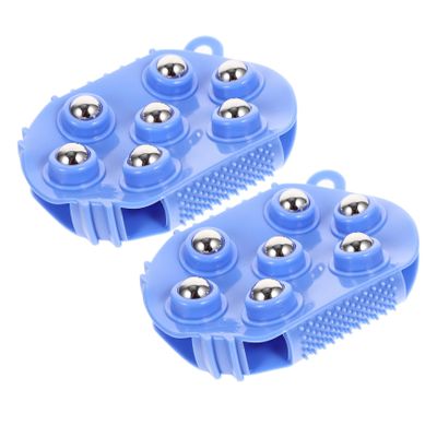 KALLORY 2pcs Rotating Massage Brush with Seven Balls for Full Body Muscle Relief for Neck Back Legs and Arms Blue