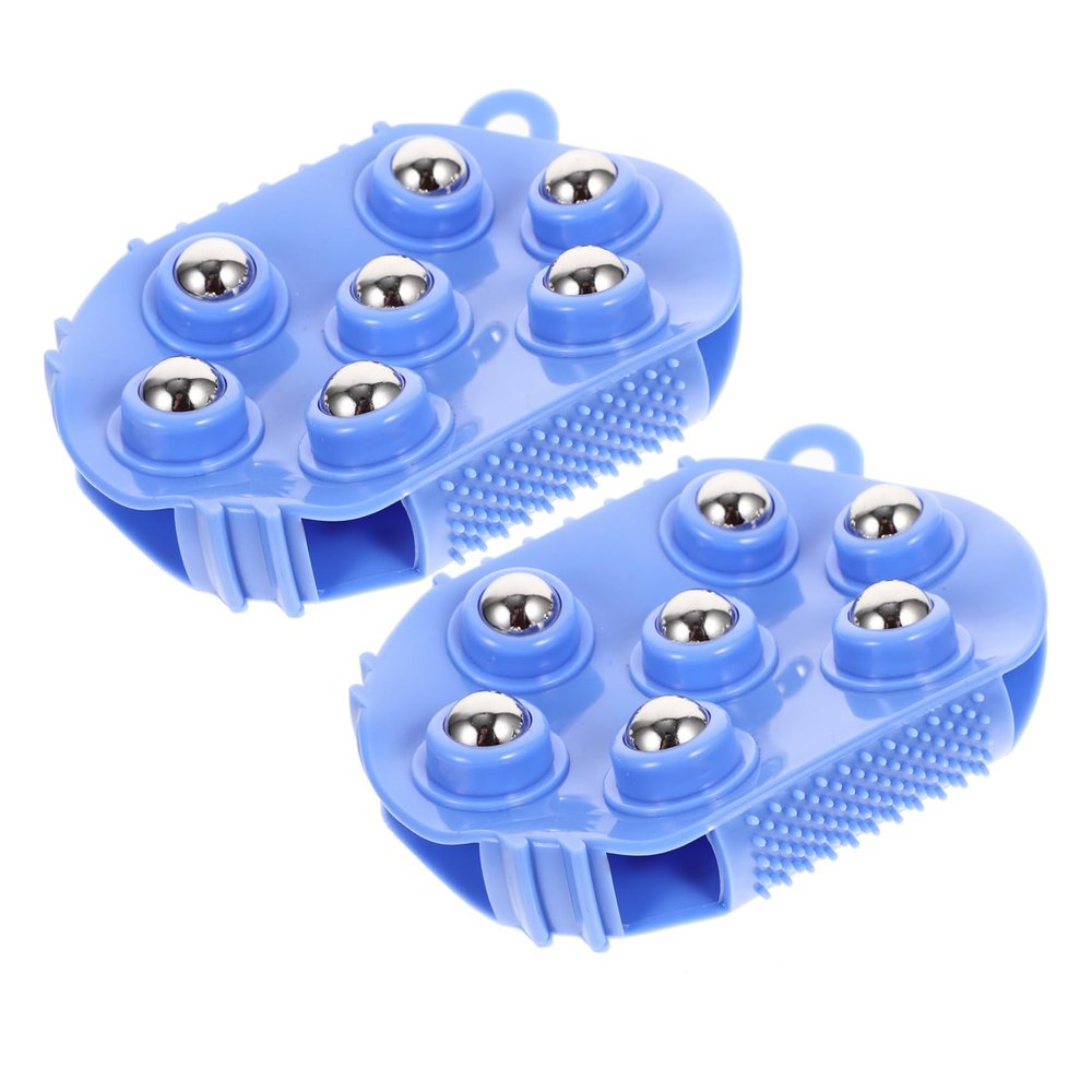 KALLORY 2pcs Rotating Massage Brush with Seven Balls for Full Body Muscle Relief for Neck Back Legs and Arms Blue