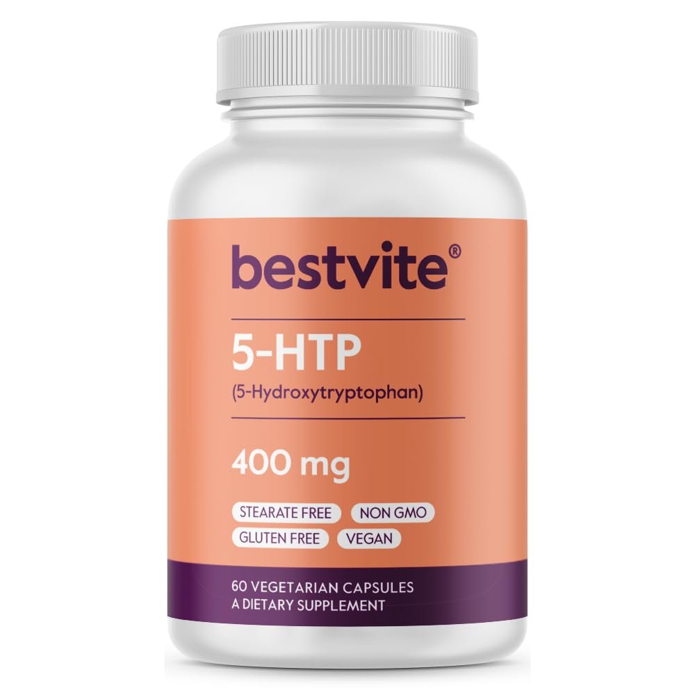 BESTVITE 5-HTP 400mg per Capsule (60 Vegetarian Capsules) - No Stearates - Vegan - Non GMO - Gluten Free - Extra Strength 5HTP