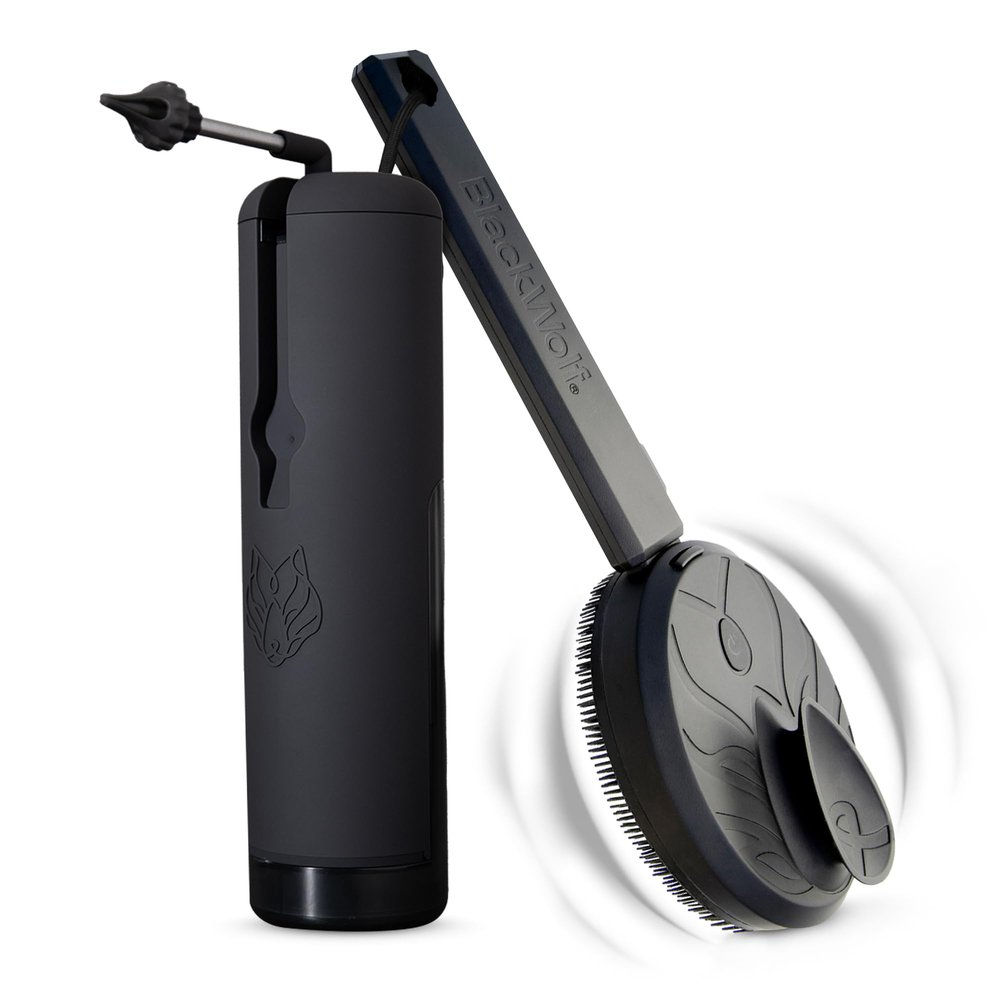 Sonic Scrubber Pro Kit and Wush Pro for Men by Black Wolf - Deluxe Water Powered Ear Cleaner - Electric Triple Jet Stream for Ear Wax Buildup - Water-Resistant Massage Brush with Silicone Bristles