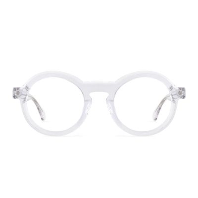 AOOLIA Round Vintage Reading Glasses: Mini Reader Blue White Computer Clear Eyeglasses with Spring Hinge for Men Women (Clear, 2.5, multiplier_x)