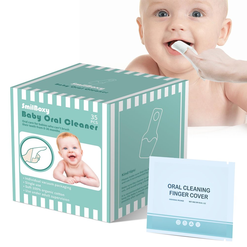 SmilBoxy 35PCS Finger Cots Baby Mouth Cleaner, Baby Tongue Cleaner Newborn Brushes Teeth with Fingers for 0-36 Months Toddler Care of Mouth, Finger Toothbrush Cleans Teeth, Wipes Tongue Surface