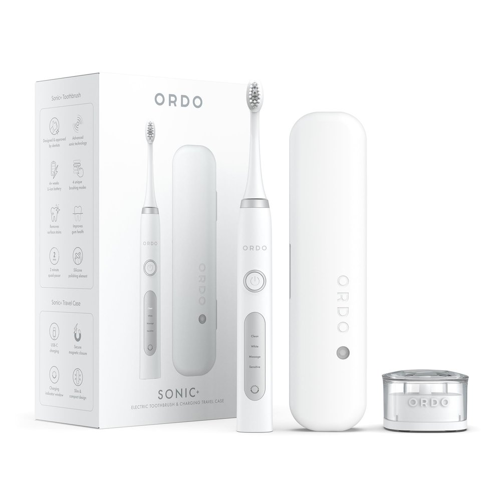 ORDO Sonic+ Electric Toothbrush with Travel Case, 4 Brushing Modes, White