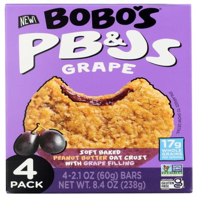 Bobos Oat Bars Bar PB&J's Grape 4Pk 8.4 OZ