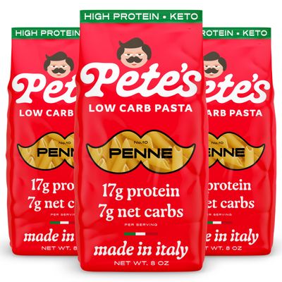 High Protein, Low Carb Pasta | Penne with 17g Protein, 7g Carbs | Healthy, Keto Pasta Made in Italy | 3-Pack, 8oz - Petes Pasta