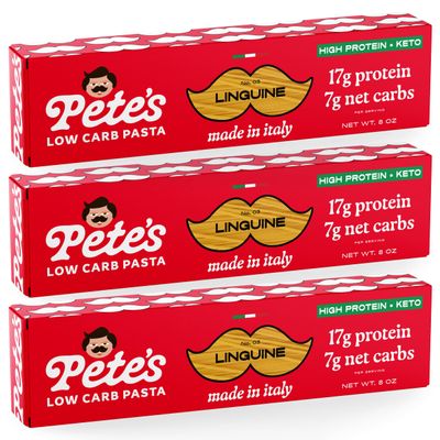 High Protein, Low Carb Pasta | Linguine with 17g Protein, 7g Carbs | Healthy, Keto Pasta Made in Italy | 3-Pack, 8oz - Petes Pasta