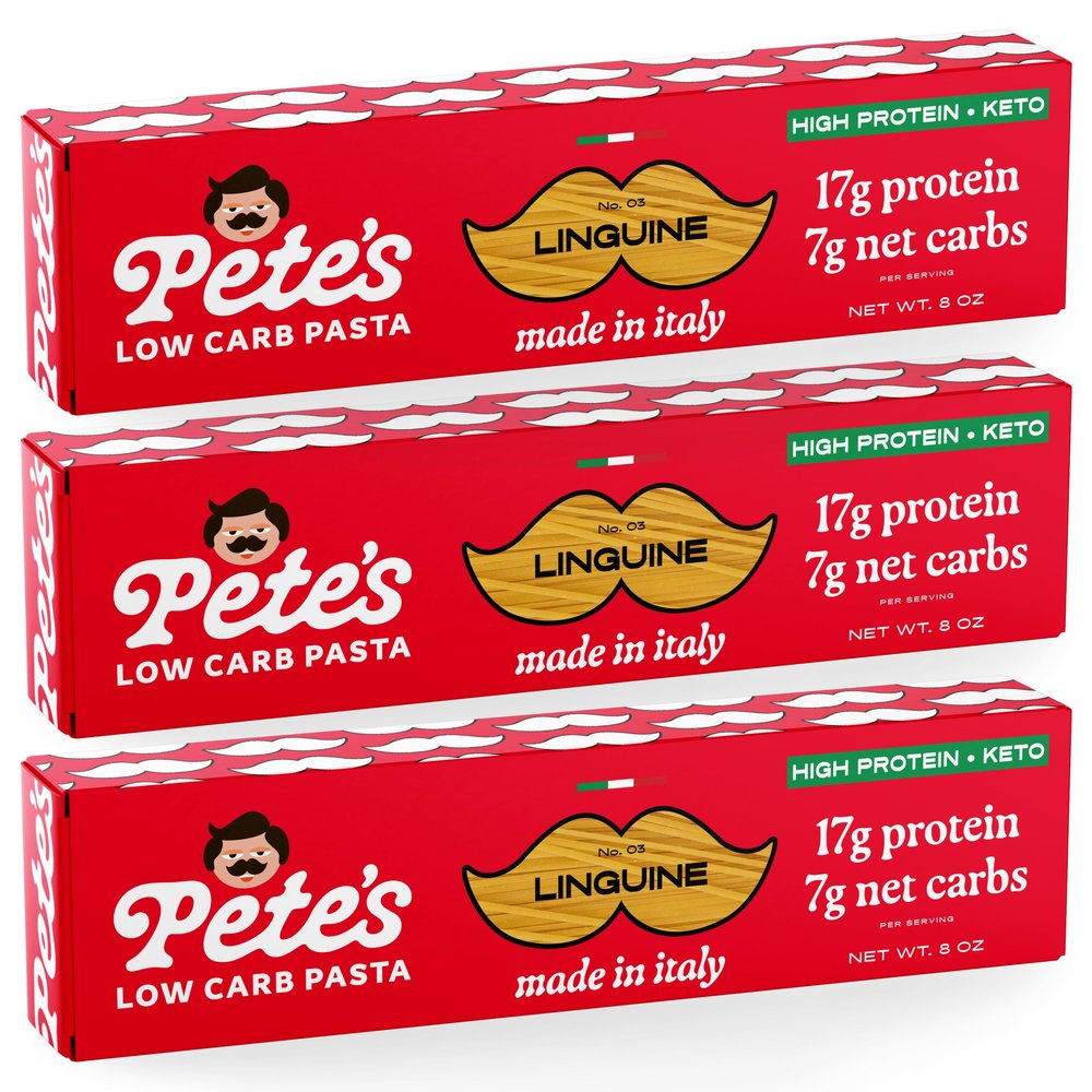 High Protein, Low Carb Pasta | Linguine with 17g Protein, 7g Carbs | Healthy, Keto Pasta Made in Italy | 3-Pack, 8oz - Petes Pasta