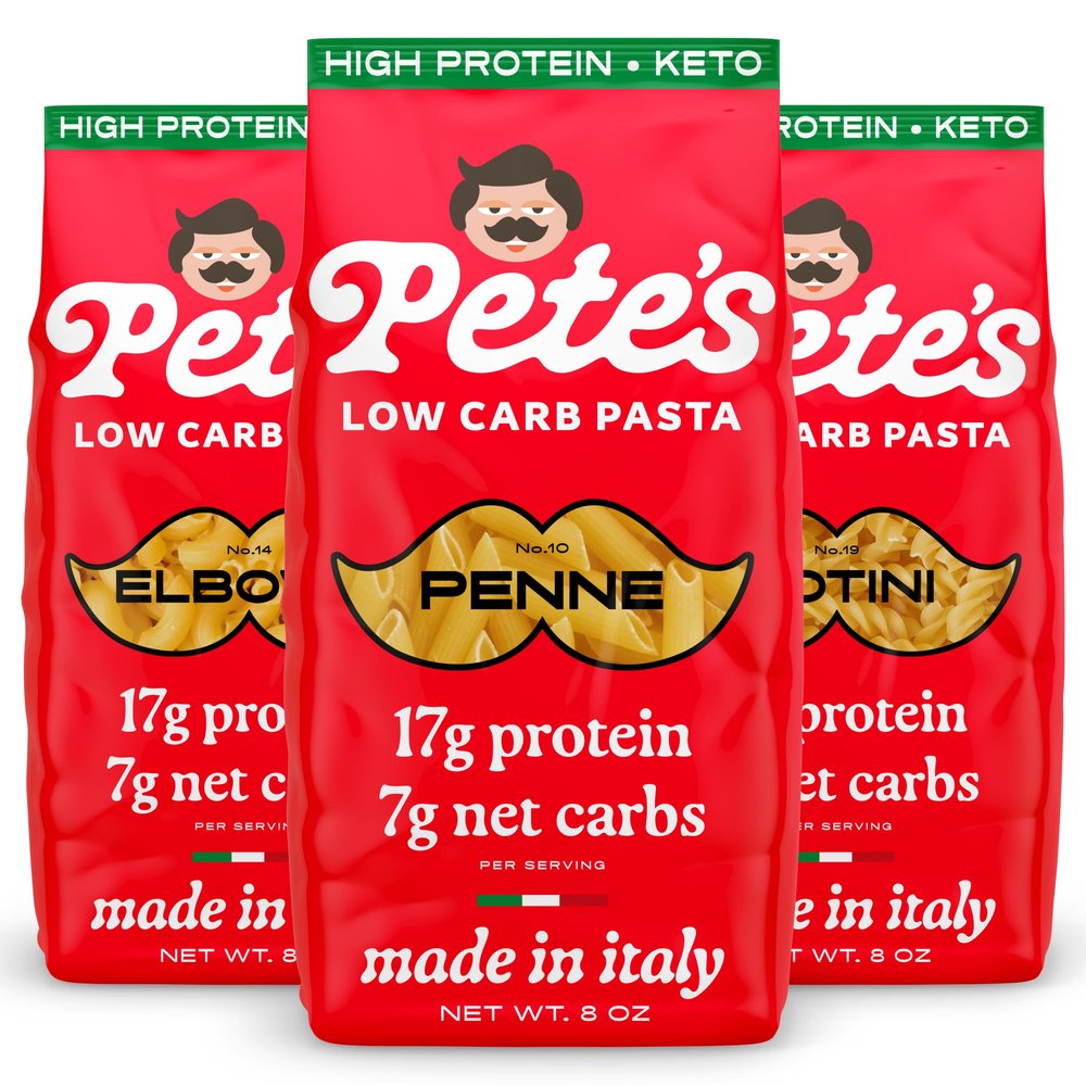 High Protein, Low Carb Pasta Variety | Penne, Rotini, Elbow Macaroni with 17g Protein, 7g Carbs | Healthy, Keto Pasta Made in Italy | 3-Pack, 8oz - Petes Pasta