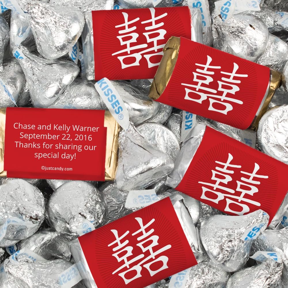 128 Pcs Personalized Wedding Candy Party Favors Wrapped Miniatures and Kisses (1.58 lbs) - Chinese